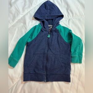 Cat & Jack Heathered Blue and green Zip-Up Jacket with hood- 18 months